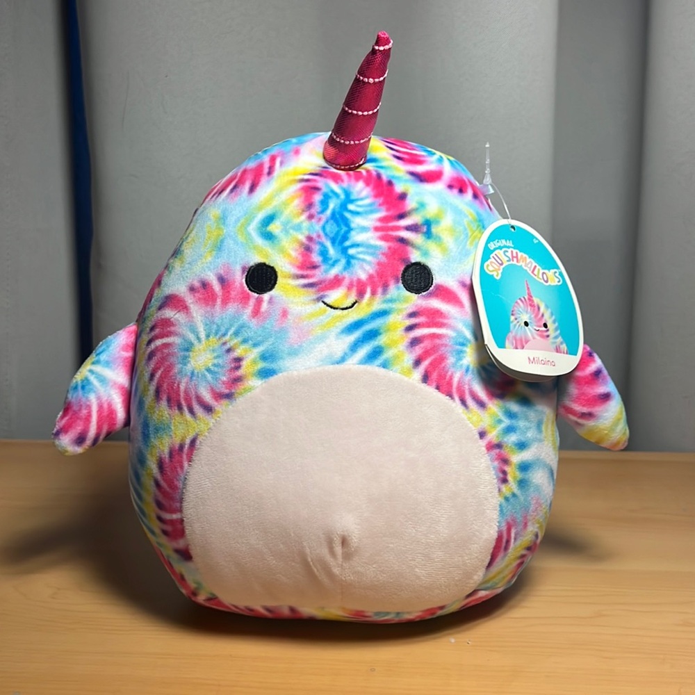 9” Milaina the‎ Rainbow Tie Dye Narwhal NWT Squishmallows Kellytoy Plush